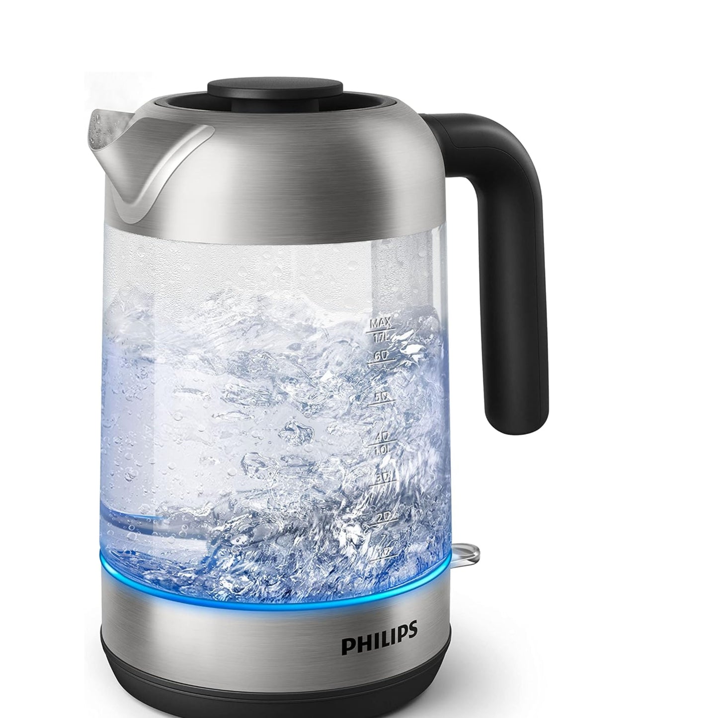 Philips Glass Kettle Series 5000-2200W, 1.7L, Blue Light Indicator, Removable lid, Metal/Transparent -