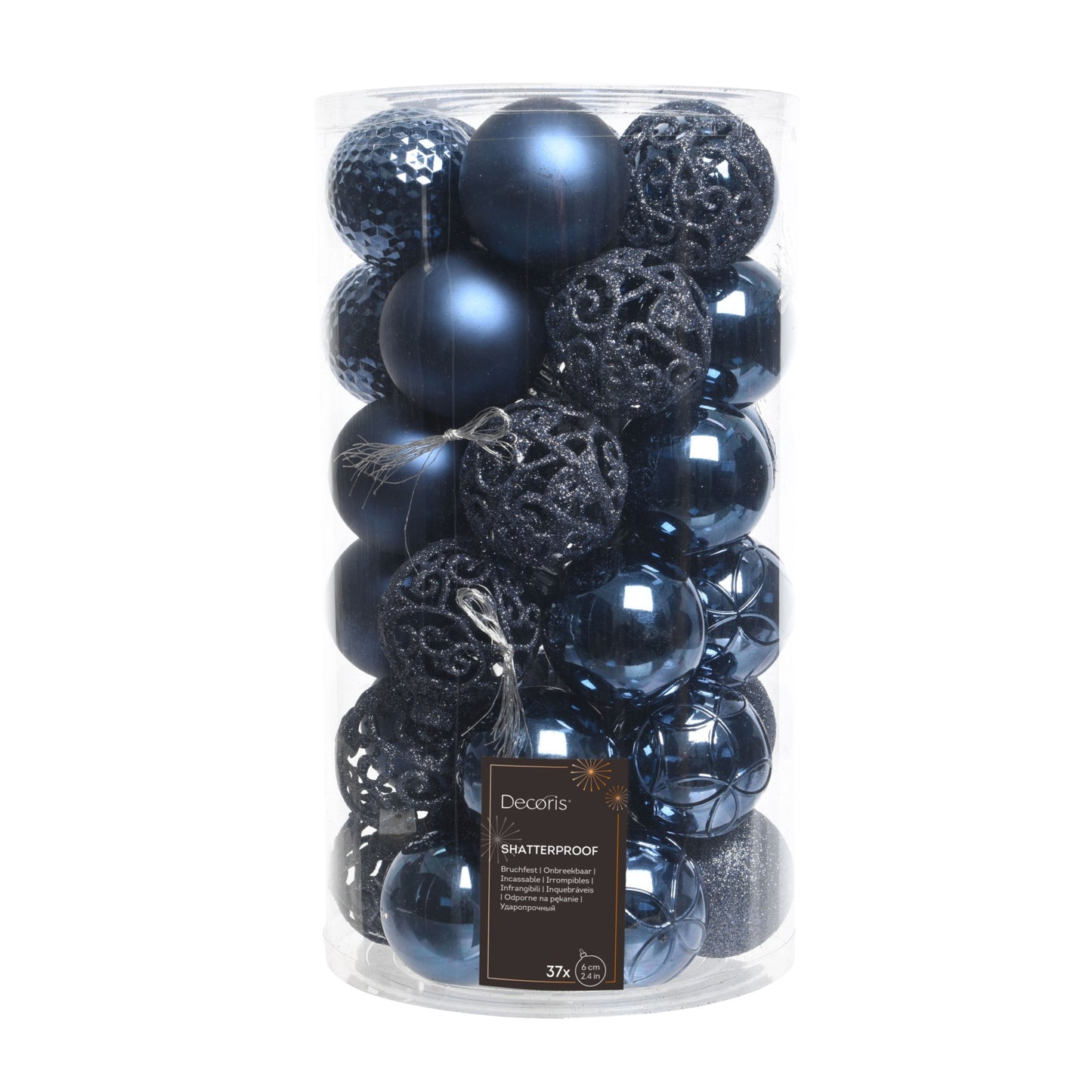 Baubles polystyrene matt,shiny,glitter mix 37 bauble 6cm  - Night Blue