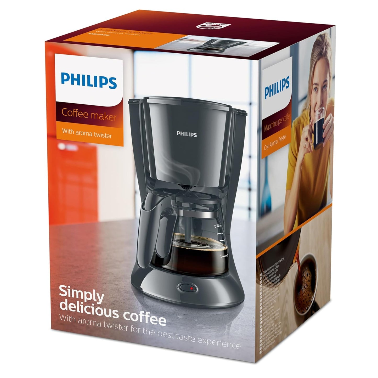 Philips Drip Coffee Maker - 0.6L, Up to 7 Cups, Glass Jug, Auto Off function, Black