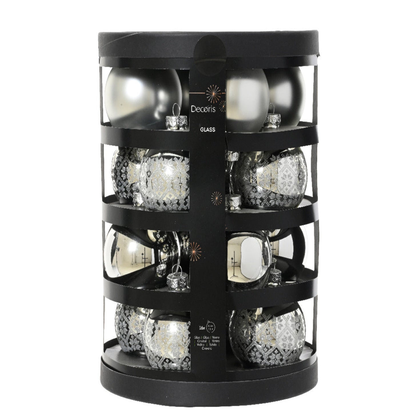 Baubles glass shiny, matt, décor mix 16pcs 8cm