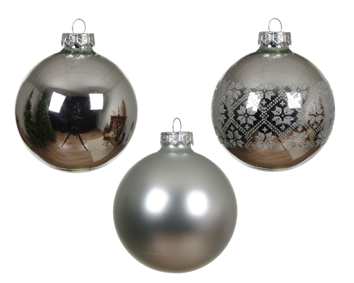 Baubles glass shiny, matt, décor mix 16pcs 8cm