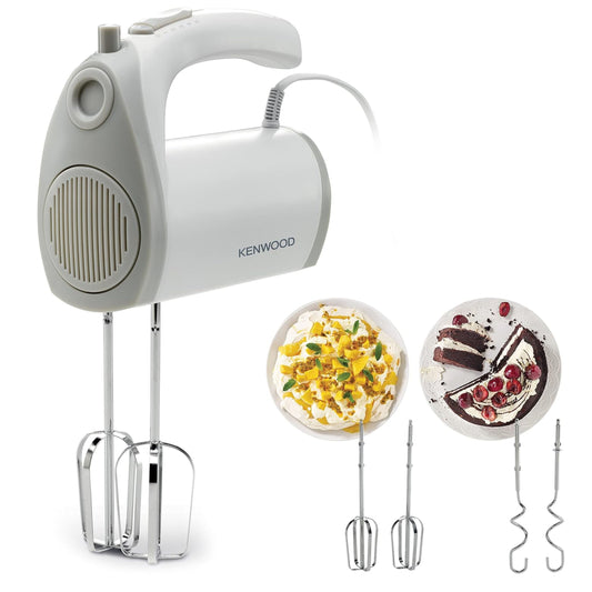 KENWOOD Hand Mixer (Electric Whisk) 300W with 5 Speeds + Turbo Button, Twin Stainless Steel Kneader and Beater for Mixing, Whipping, Whisking, Kneading HMP20.000WH White