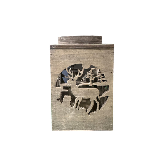 Wooden Candle Holder With Deer Design 26cm