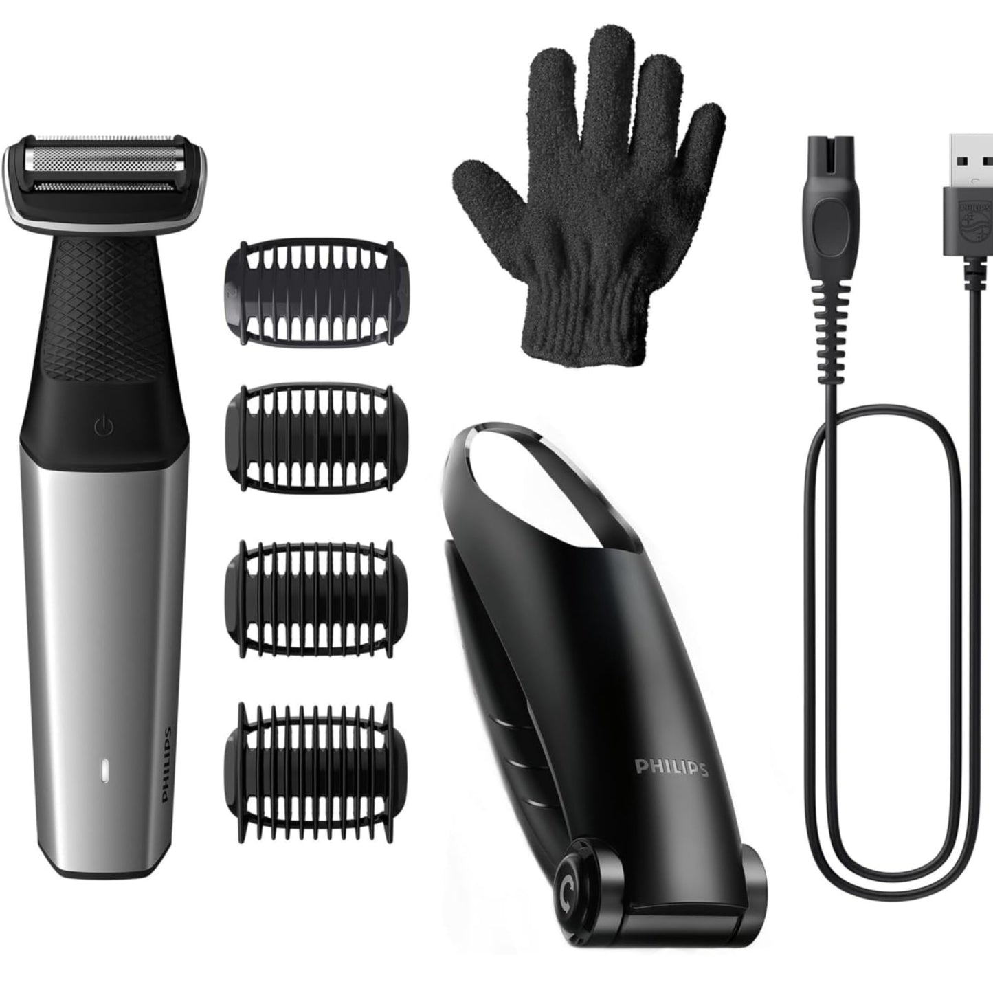Philips Bodygroom Series 5000, Showerproof Groin and Body Trimmer, Close and Comfortable Shave, Complete Body Grooming Including Back, 60 Min. Runtime,