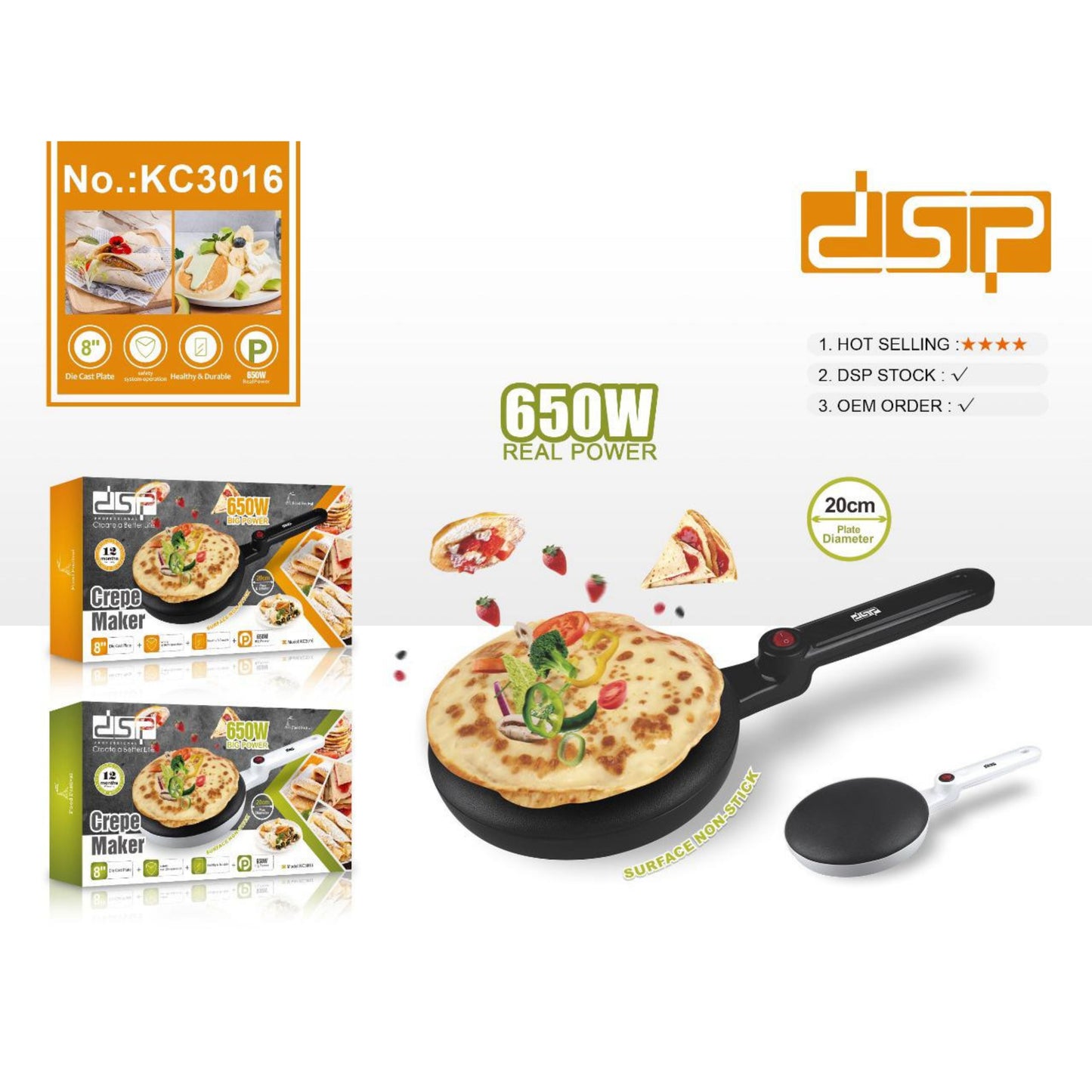 DSP, Electric Crepe Maker 20cm - 650W