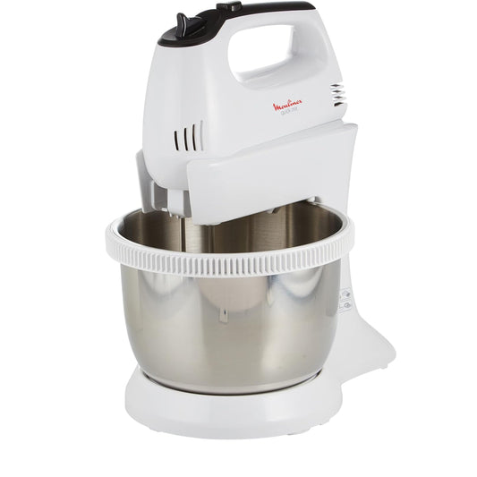 MOULINEX Quick Mix Hand Mixer with 3.5 L itre stand bowl, 300 Watts, Off White, Stainless Steel/Plastic,