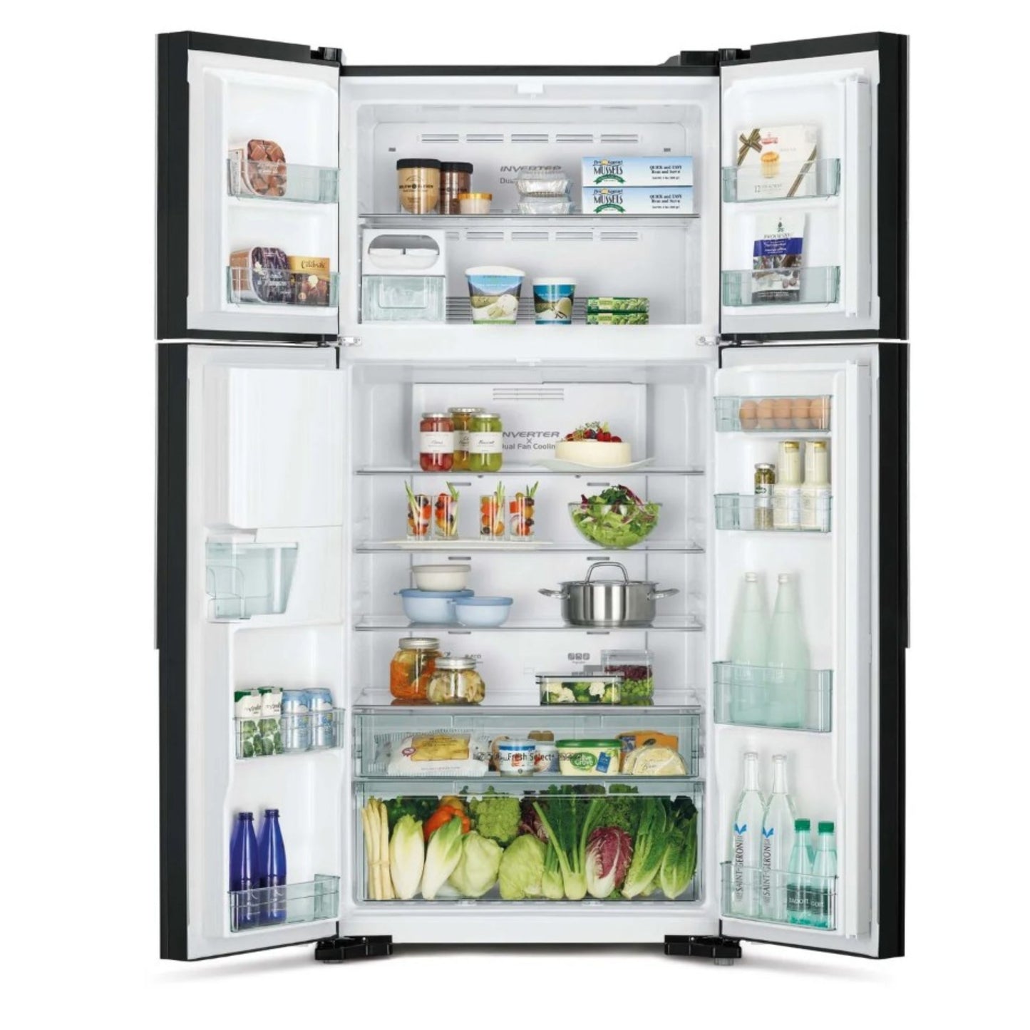 Hitachi Top Mount 760L Gross 4 Doors Premium Refrigerator, Inverter Compressor, with Water Dispenser, Glass Black,