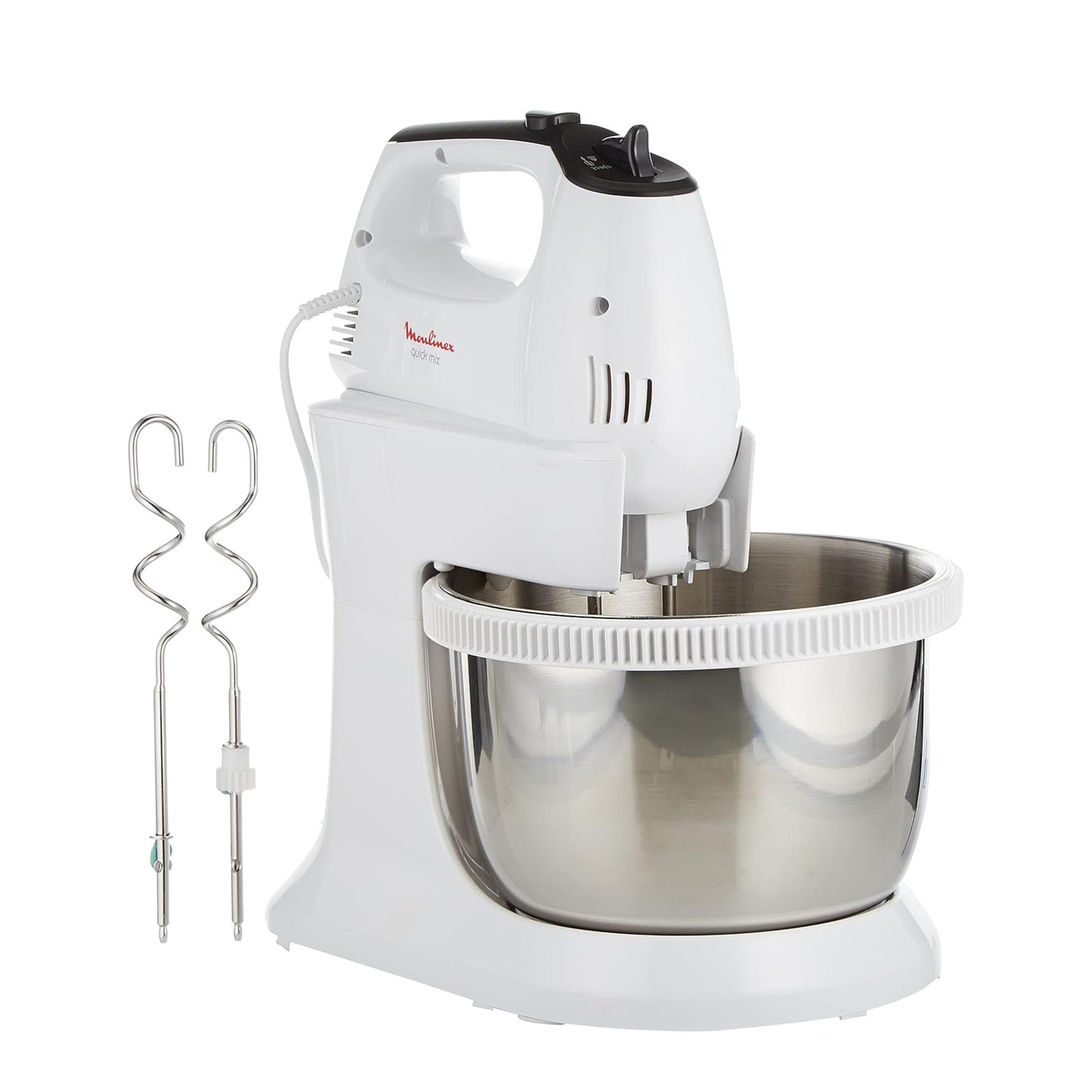 MOULINEX Quick Mix Hand Mixer with 3.5 L itre stand bowl, 300 Watts, Off White, Stainless Steel/Plastic,