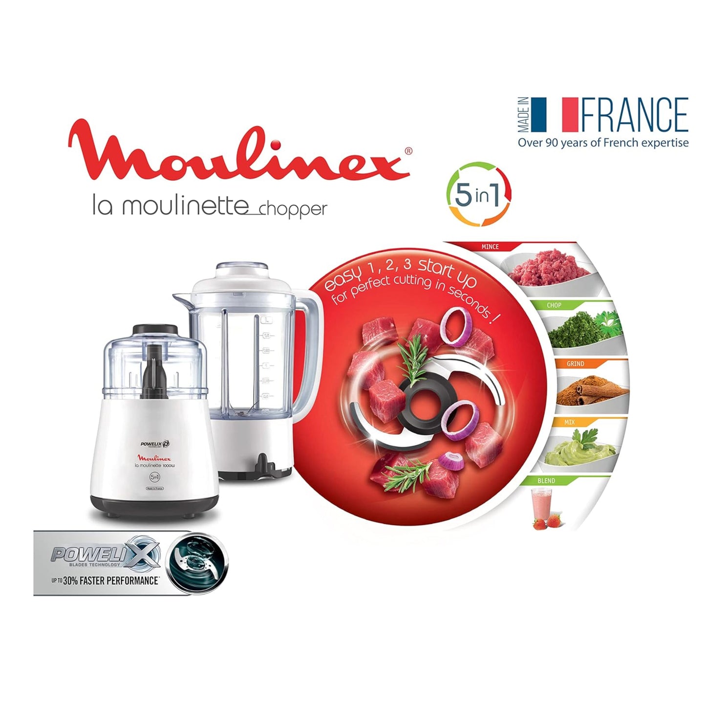 Moulinex La Moulinette Chopper With Blender, 1000 Watt, White
