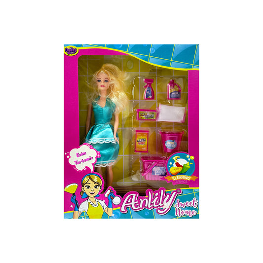 Doll with House Cleaning Toy, Kit Toys for Kids Role Play