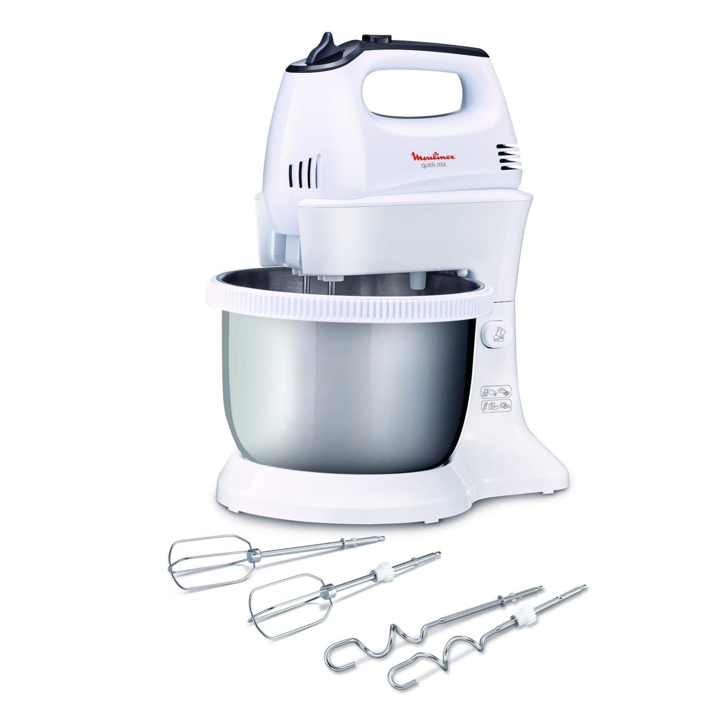 MOULINEX Quick Mix Hand Mixer with 3.5 L itre stand bowl, 300 Watts, Off White, Stainless Steel/Plastic,