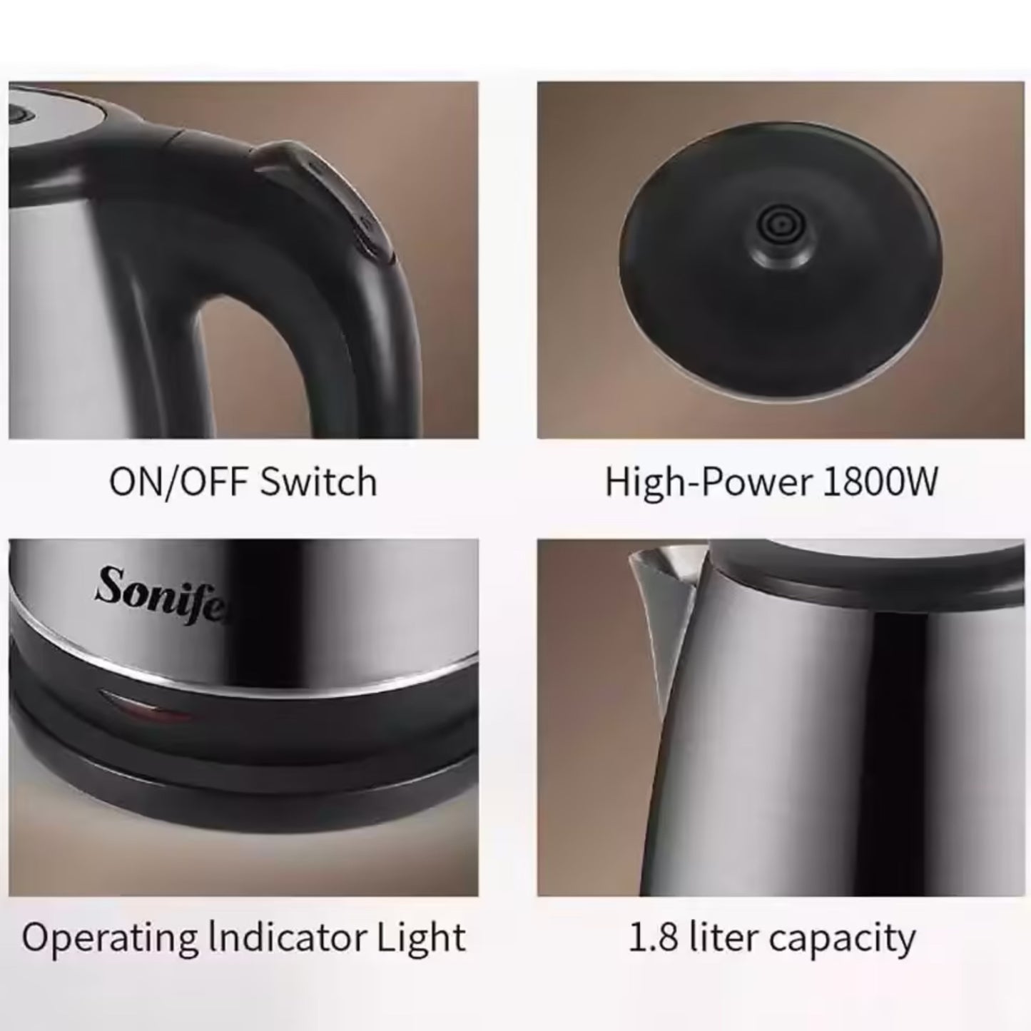 Sonifer  home use 1.8 liter 1800W fast shipping water boil jug stainless steel kettle electric