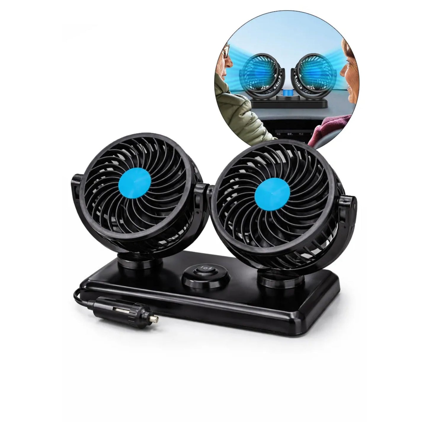 Cooling Car Fan, 12V Electric 2 Speed Dual Head Fans for Seat Passenger Portable Vehicle Fan, 360° Rotatable Cooling Air Fan 12V Cigarette Lighter