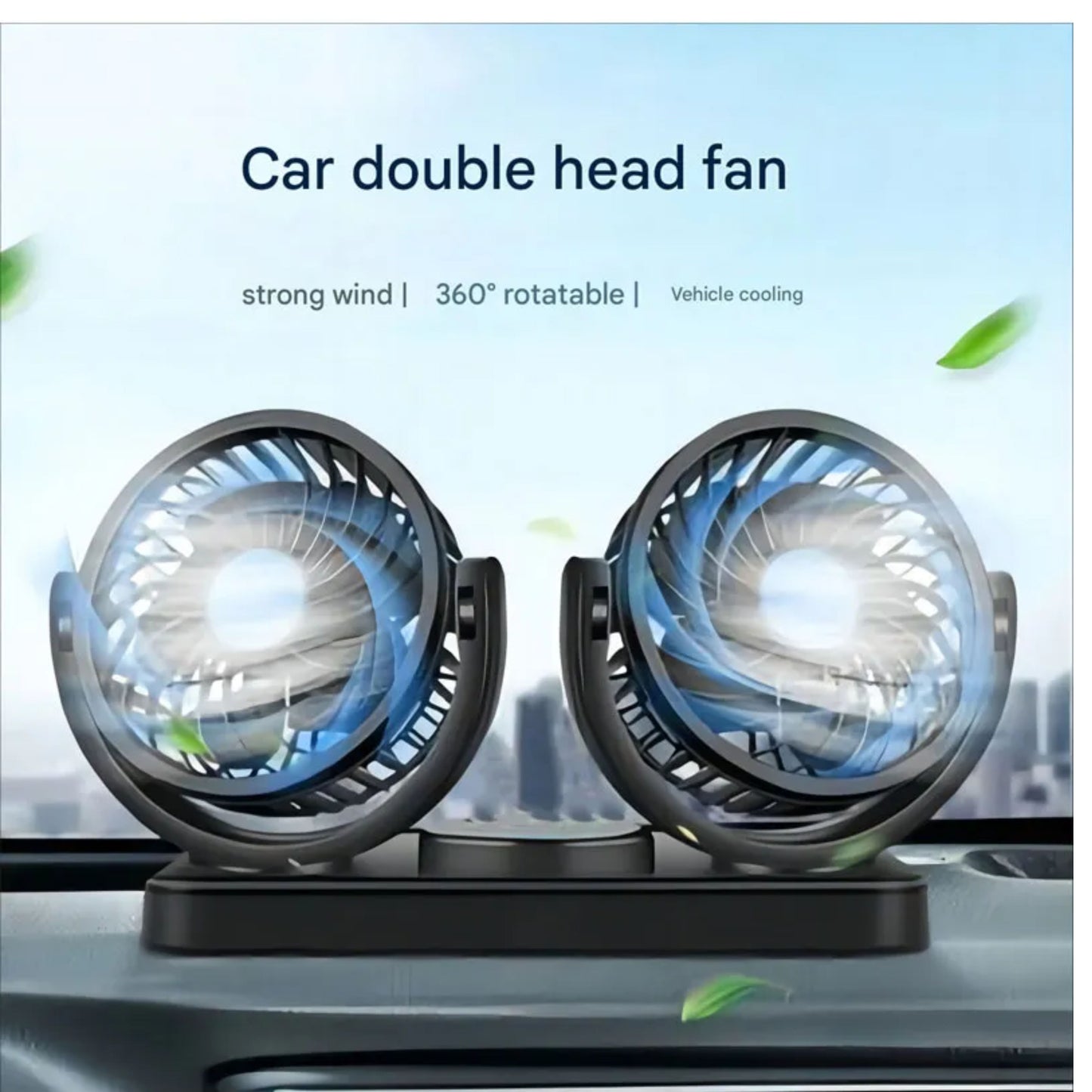 Cooling Car Fan, 12V Electric 2 Speed Dual Head Fans for Seat Passenger Portable Vehicle Fan, 360° Rotatable Cooling Air Fan 12V Cigarette Lighter