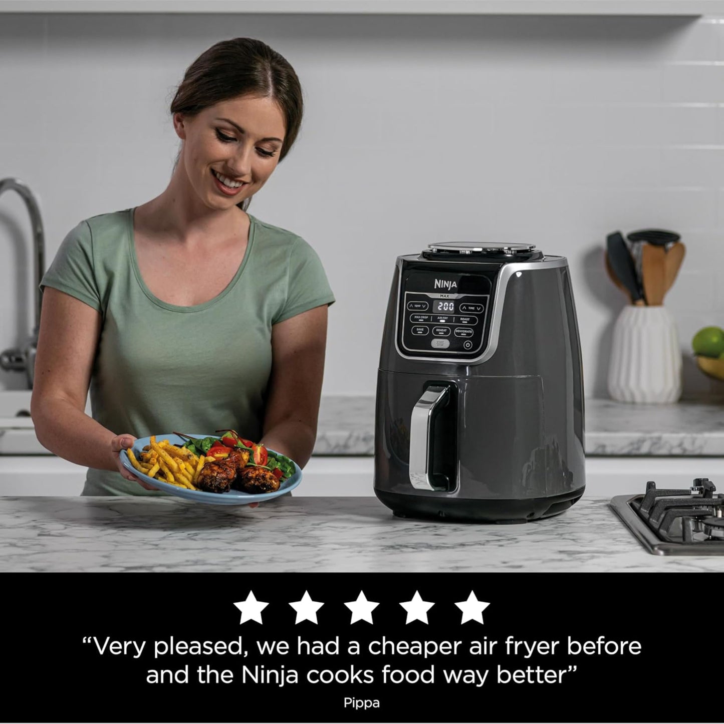 Ninja Air Fryer Max Xl, Max Crisp, Air Roast, Bake, Reheat, Dehydrate, 5.2 Liters, 1750 Watts, Grey and Black,