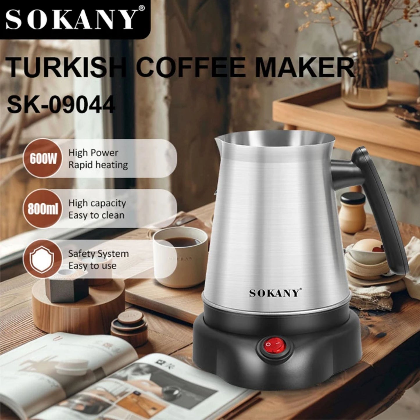 SOKANY Stainless Steel Turkish Coffee Maker Easy 600W - 800ml