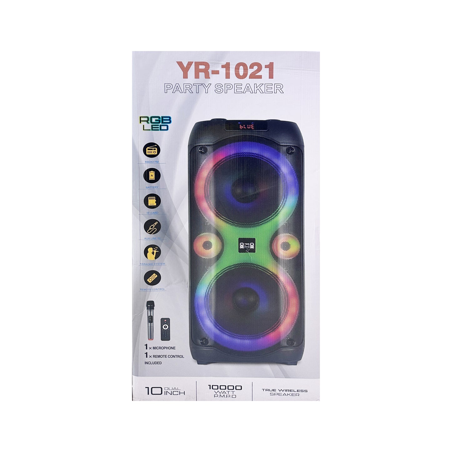Dual 10 Inch Portable RGB Light Woofer Boombox with Battery Powered Radio for Home Theatre & Party Karaoke Use