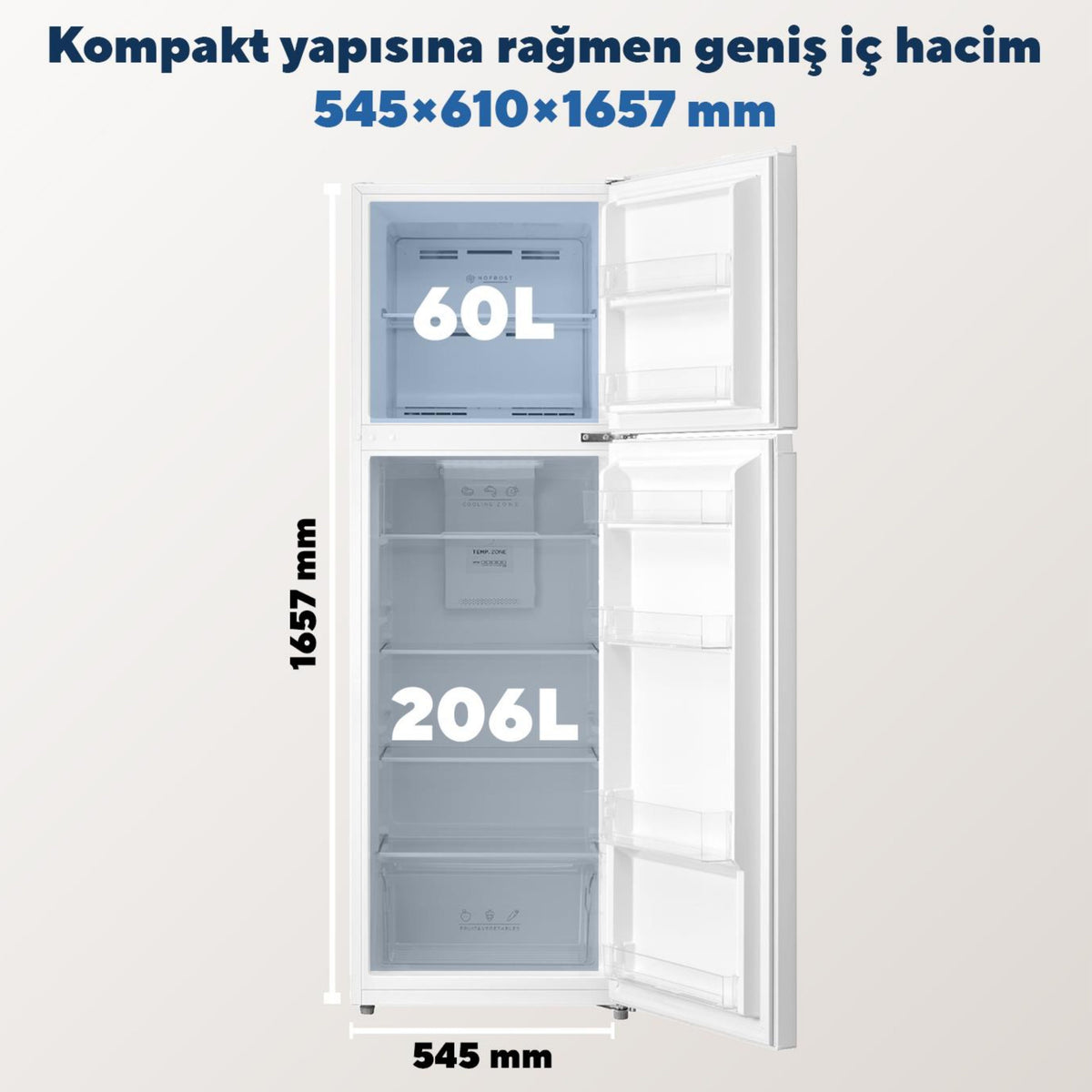 KUMTEL REFRIGERATOR WHITE 266L No Frost