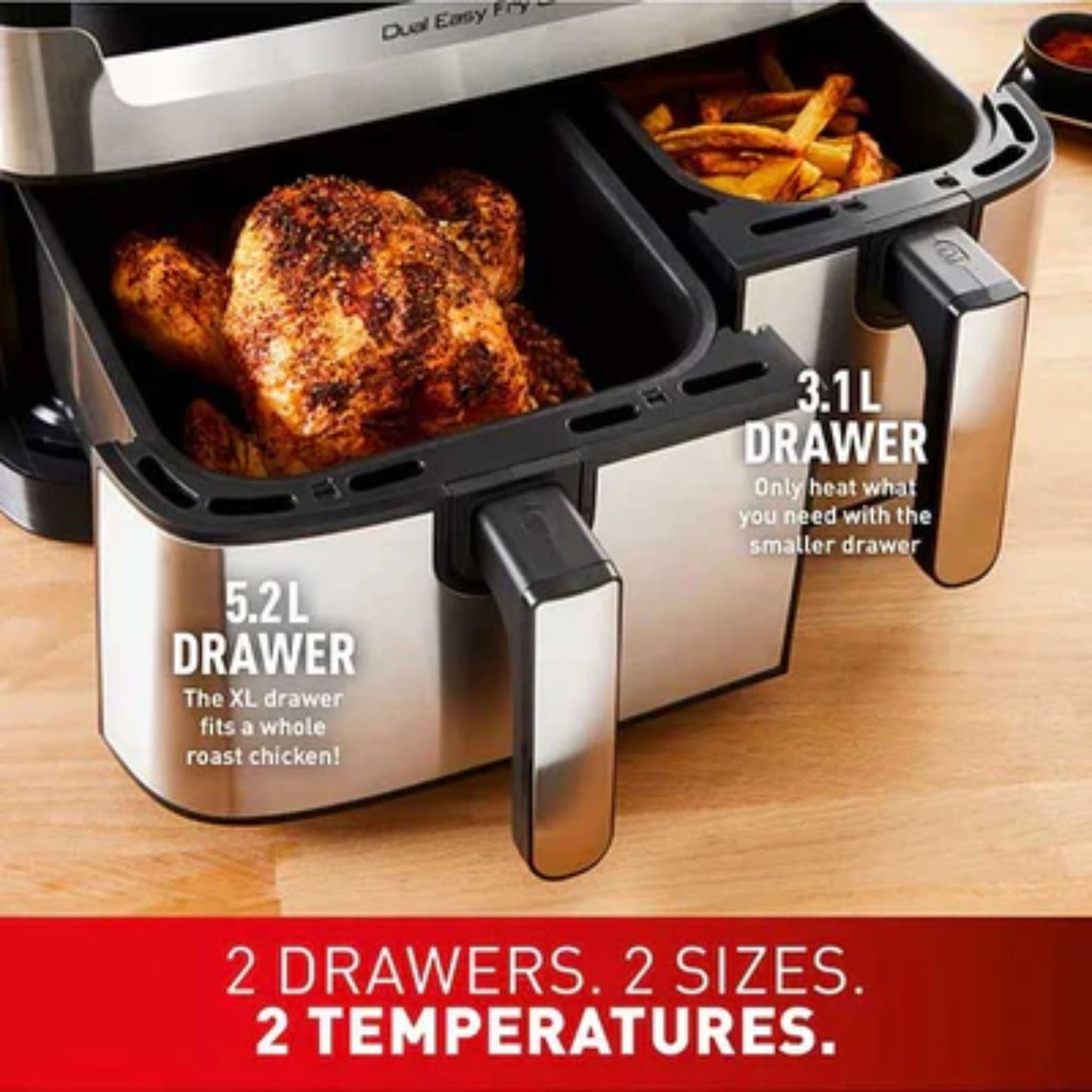 Tefal Easy Fry Dual Zone Air Fryer & Grill , 8.3L, Stainless Steel |