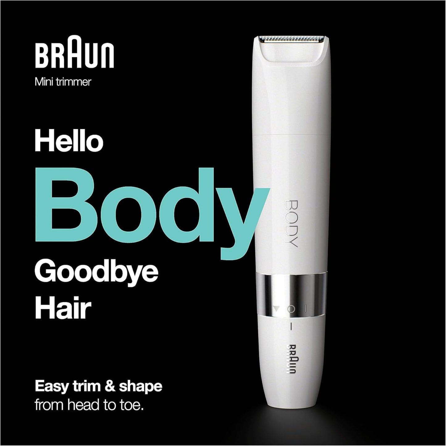 Braun Body Mini Trimmer, Gentle Body Hair Removal, Precision Trimmer, Wet & Dry, 100% Waterproof,, White