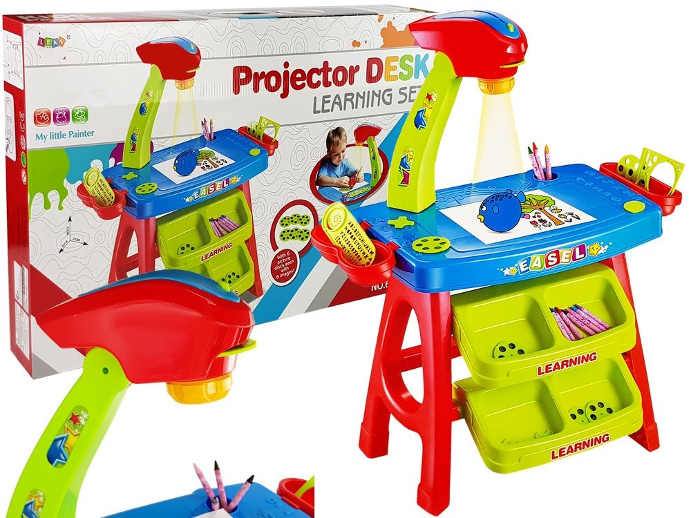 Educational Drawer Table with Projector 36 Pictures Crayons