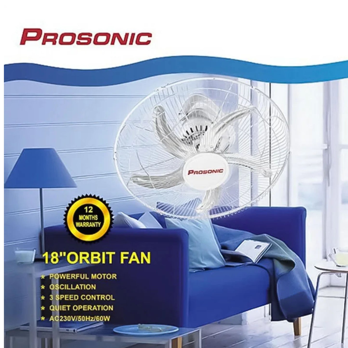 Prosonic Orbital  Ceiling Fan 18″ 60W