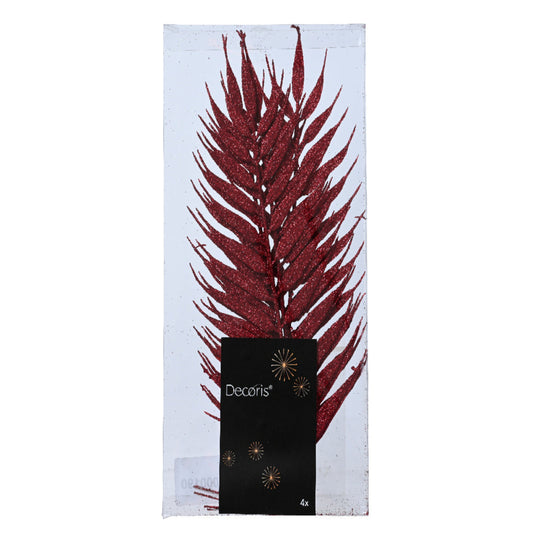 Red Artificial Christmas Glitter Leaf  4pcs- 42 cm