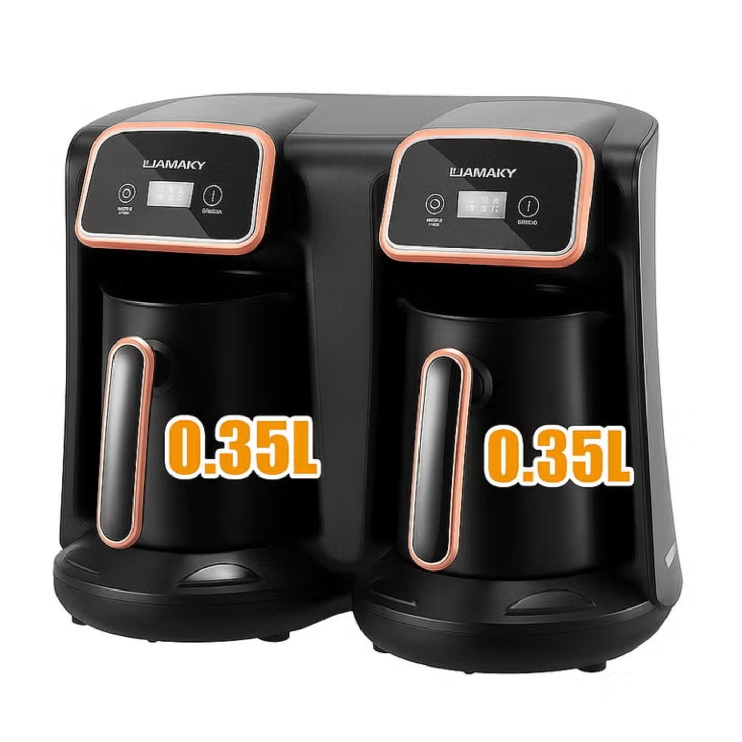 amky  Dual Coffee Maker 0.35L per cup - 1200+1200W, LED temperature display, stylish black design with copper accents