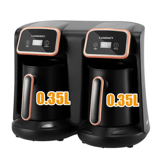 amky  Dual Coffee Maker 0.35L per cup - 1200+1200W, LED temperature display, stylish black design with copper accents