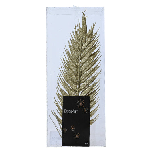 gold Artificial Christmas Glitter Leaf  4pcs - 42 cm