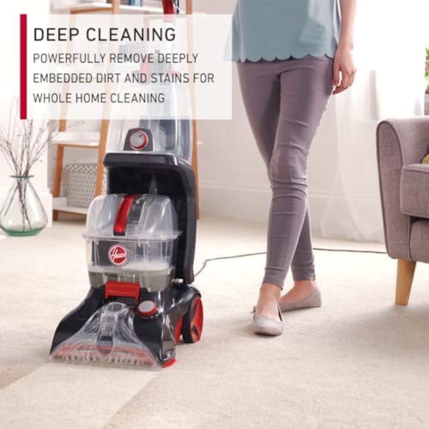 Hoover Carpet & Floor Cleaner Power Scrub Elite with Quick dry and Spin Scrub technology 1200W (Black & Red)