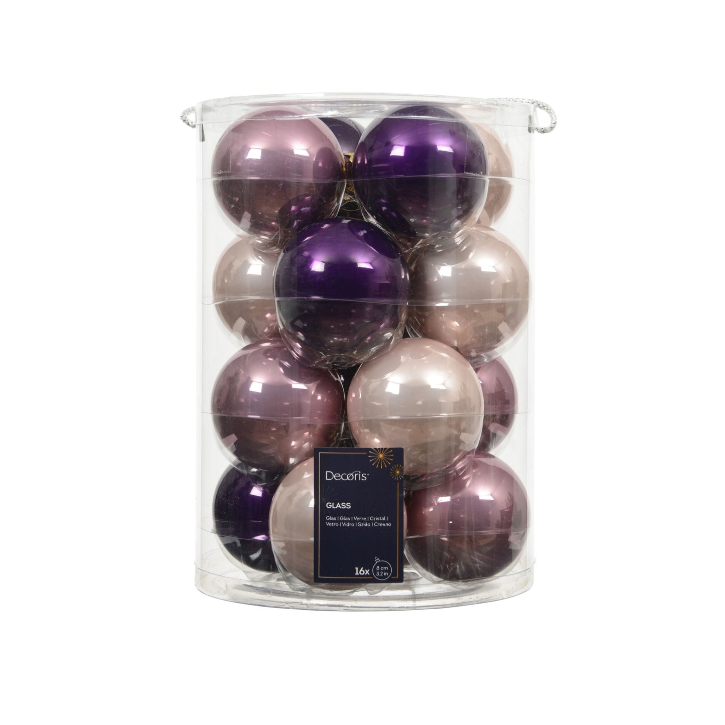 Baubles glass enamel mix Purple Pink & beige - 16 bauble 8cm