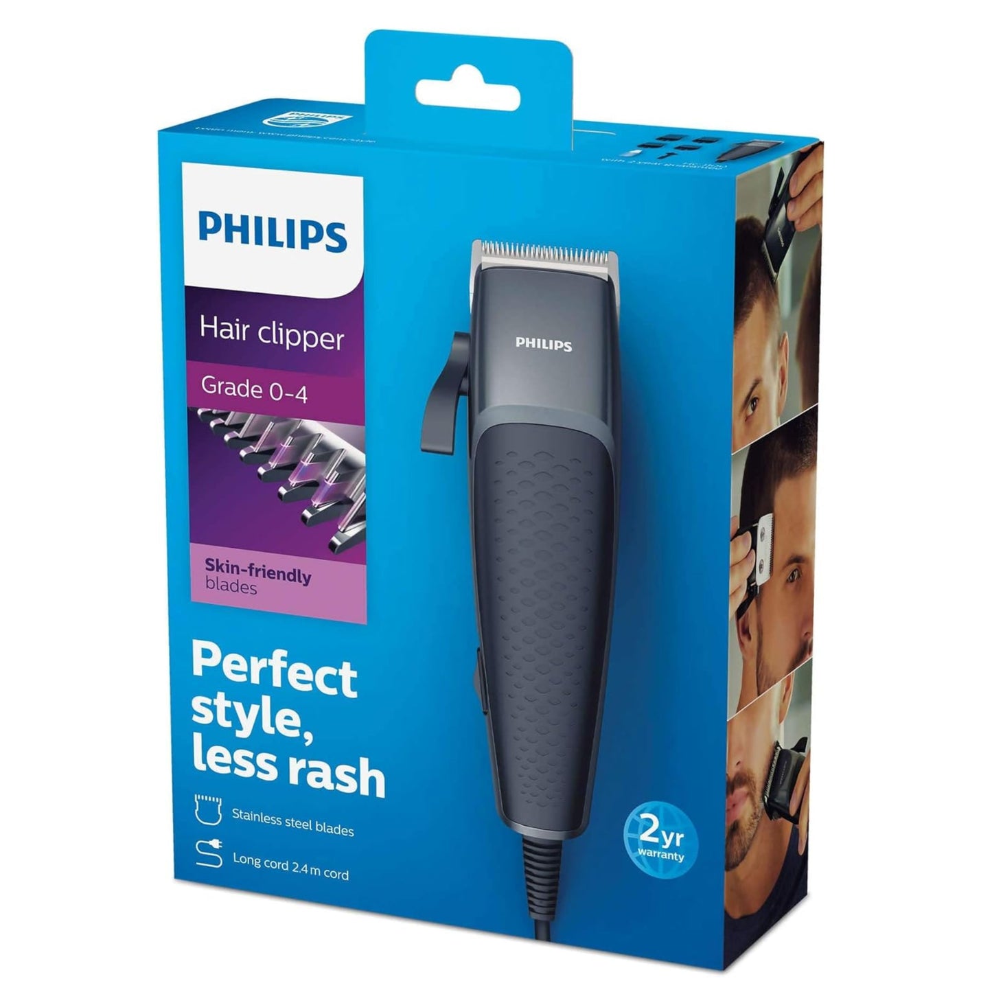 PHILIPS Hairclipper Series 3000 Home Clipper Copper Motor Coil, Durable, Steel Blades, 2.4M Cord, 4 Click-On Combs,