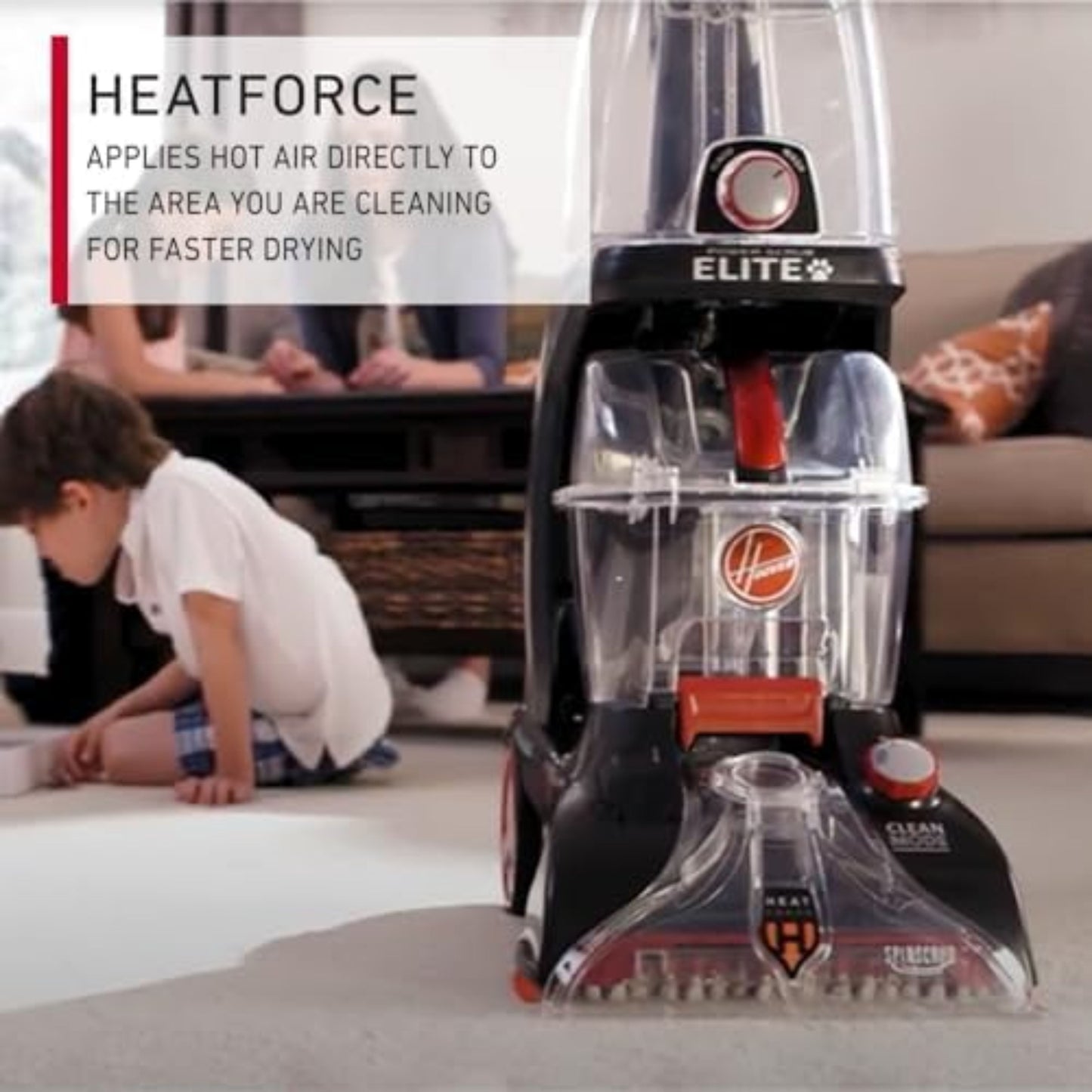 Hoover Carpet & Floor Cleaner Power Scrub Elite with Quick dry and Spin Scrub technology 1200W (Black & Red)
