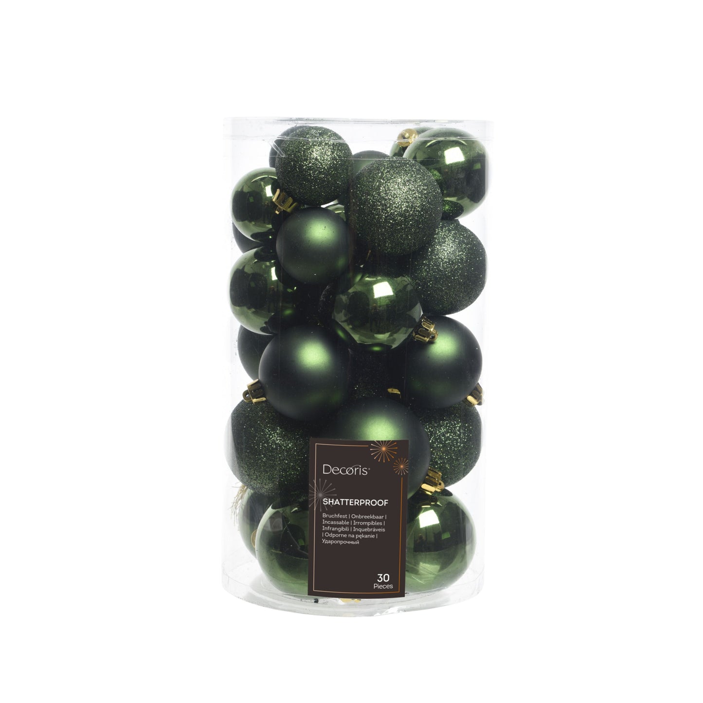Baubles polystyrene shiny, matt, glitter mix 30 pcs - green