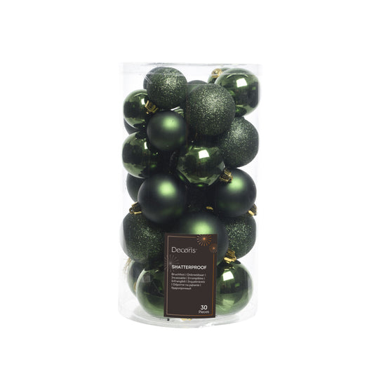 Baubles polystyrene shiny, matt, glitter mix 30 pcs - green