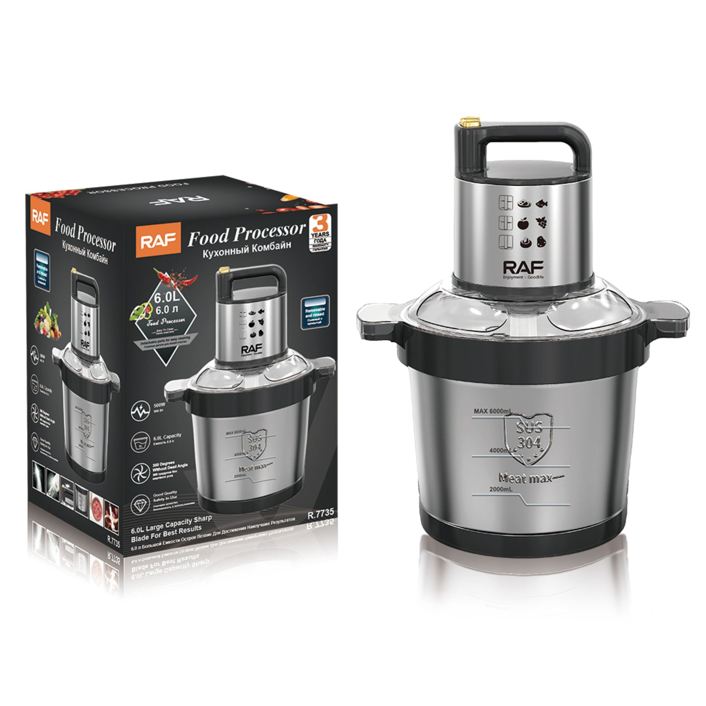 RAF  Electric Food Processor, 6 Liter Capacity Steel Chopper 10 Blades Powerful Meat Chopper