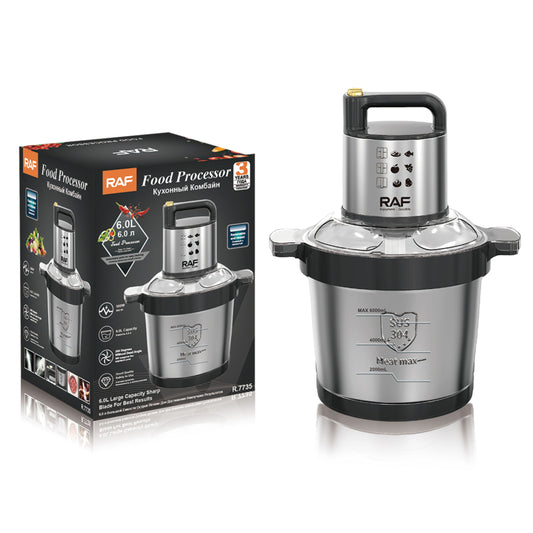 RAF  Electric Food Processor, 6 Liter Capacity Steel Chopper 10 Blades Powerful Meat Chopper