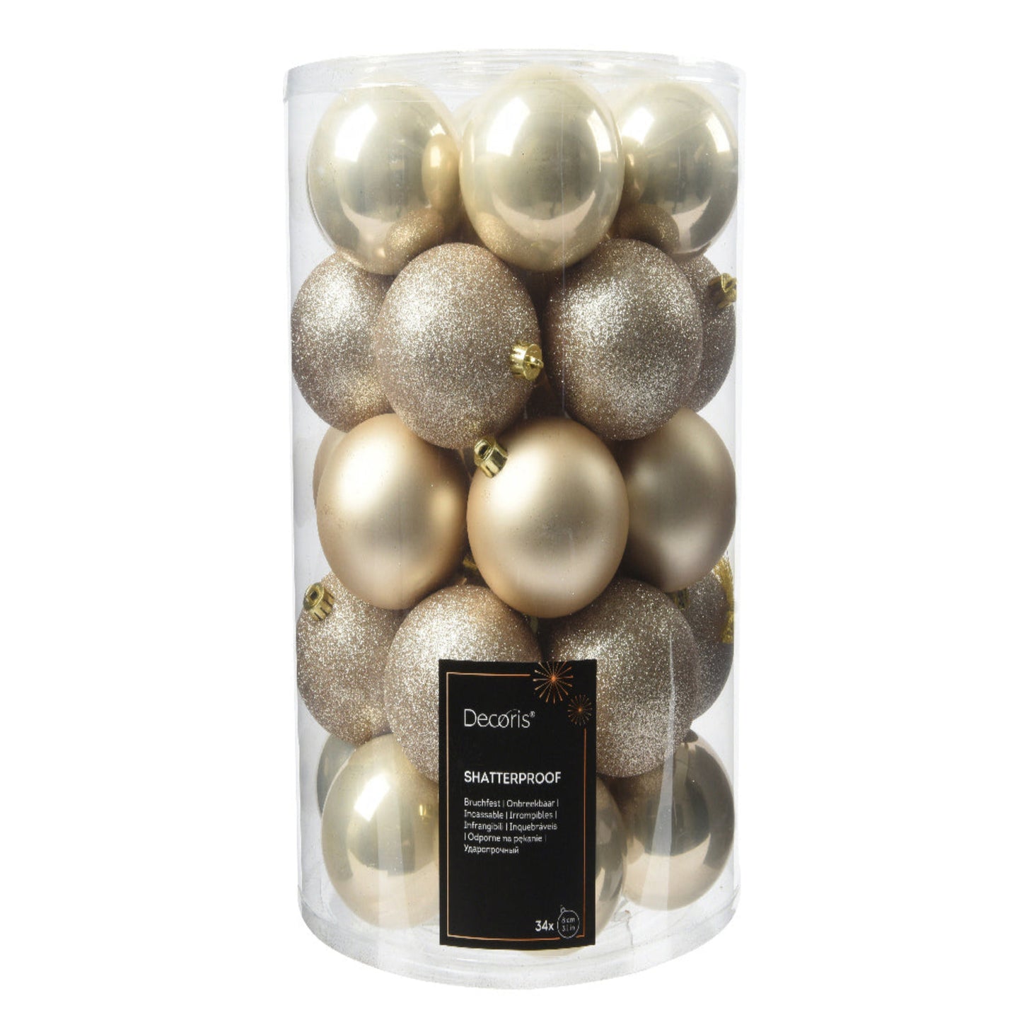 Baubles shatterproof shiny, matt, glitter mix 34pcs 8cm