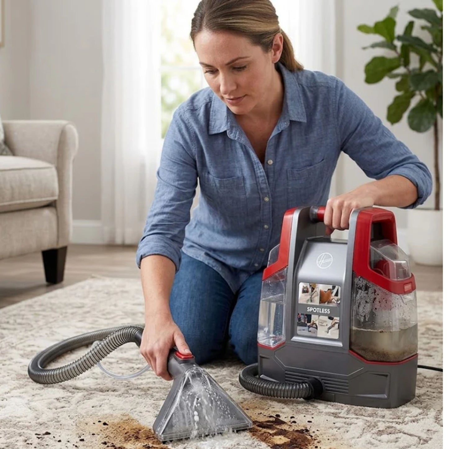 Hoover Spotless Carpet Cleaner, Portable Lightweight Carpet & Upholstery Multi Surfaces Cleaner For Car Seats, Sofa, Carpets, Outdoor & More – 400 W  Red