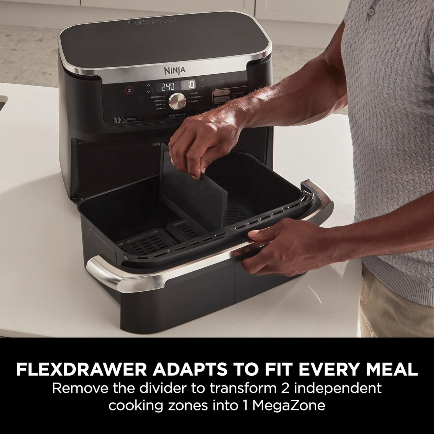 Ninja Foodi FlexDrawer Air Fryer, Dual Zone with Removable Divider, Large 10.4L Drawer, 7-in-1, Air-Fryer Uses No Oil, Air Fry, Roast, Bake, Max Crisp,...