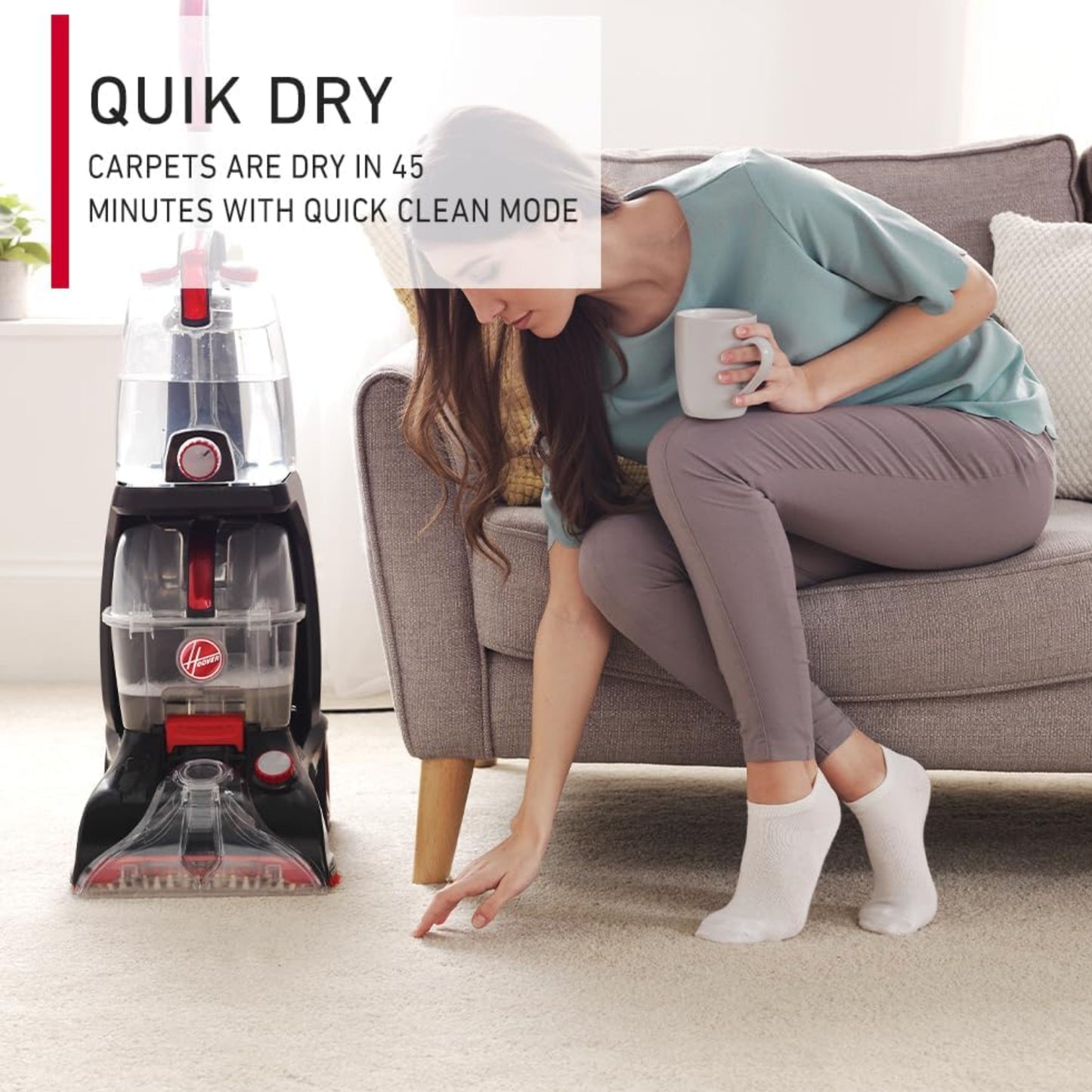 Hoover Carpet & Floor Cleaner Power Scrub Elite with Quick dry and Spin Scrub technology 1200W (Black & Red)