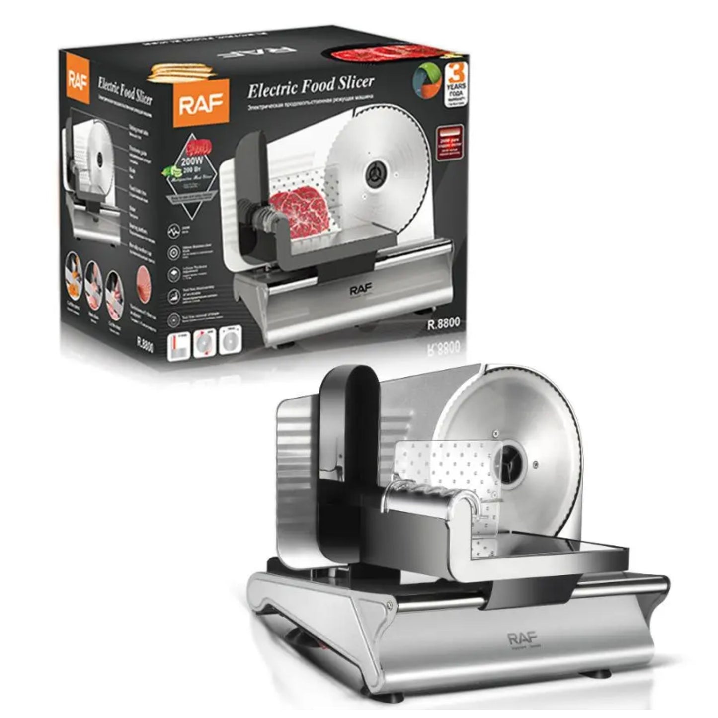 RAF Meat Slicer Cutter  Powerful Electric Food Slicer Home Removable Stainless Steel Blade Food Slicer, 200W