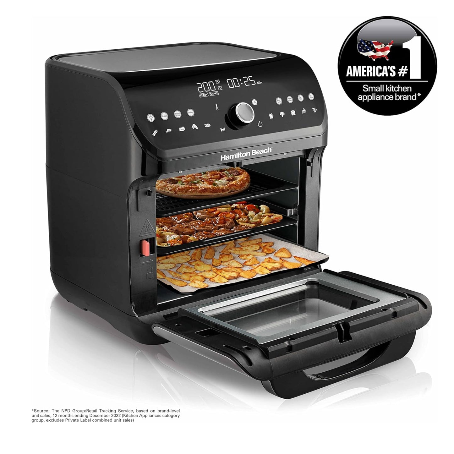 Hamilton Beach 12L Digital Air Fryer Oven, 16 cooking modes and 7 accessories to airfry, bake, roast, rotisserie grill, toast, dehydrate, defrost, reheat, keep warm,
