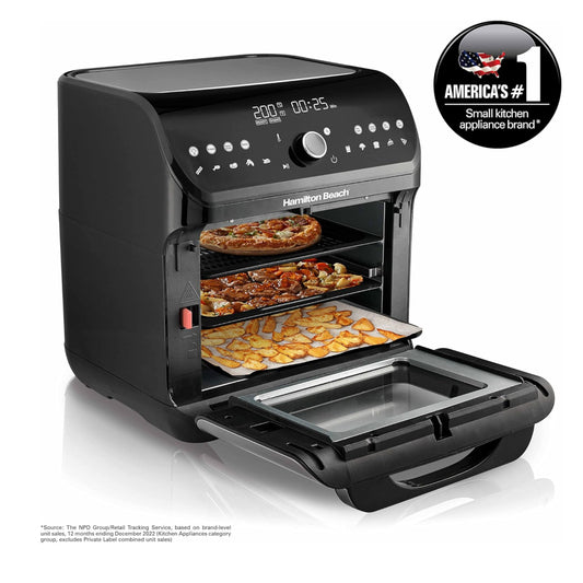 Hamilton Beach 12L Digital Air Fryer Oven, 16 cooking modes and 7 accessories to airfry, bake, roast, rotisserie grill, toast, dehydrate, defrost, reheat, keep warm,