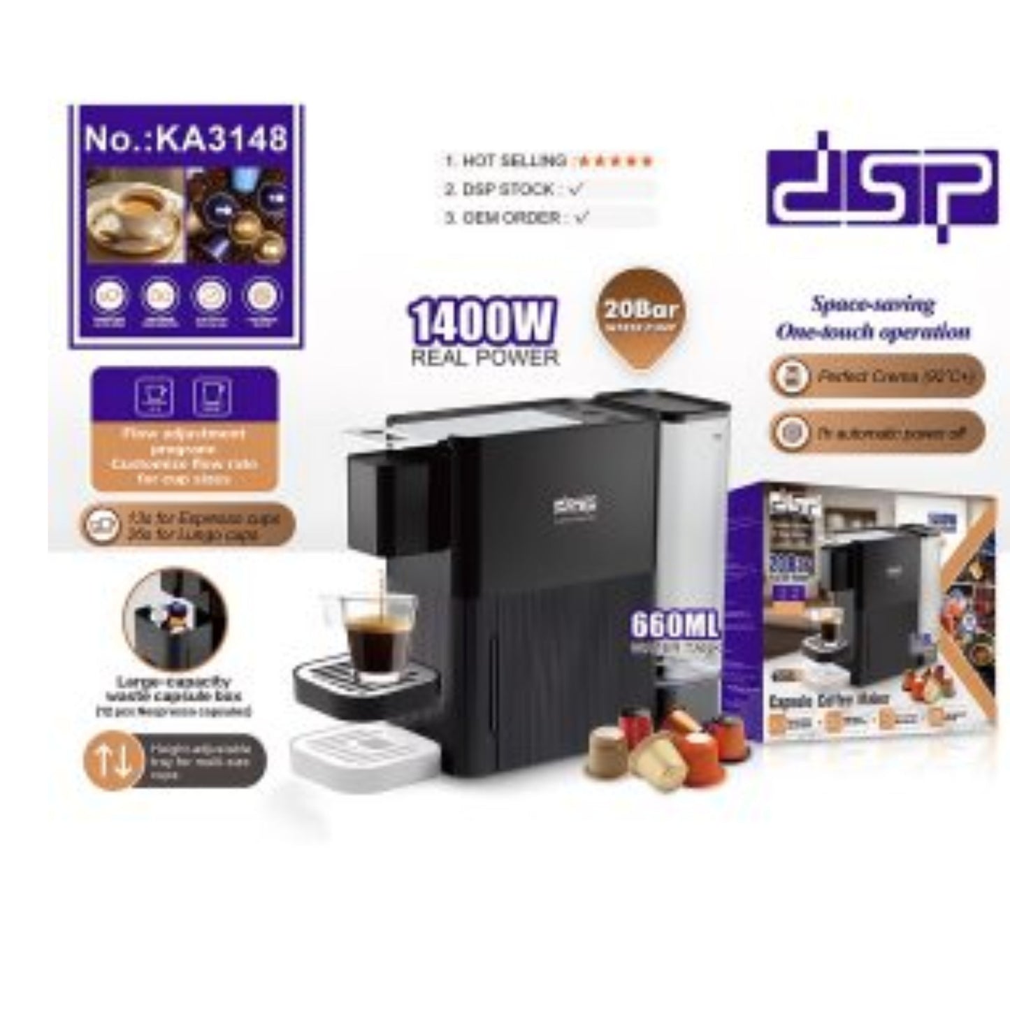 DSP  Capsule Coffee Maker - 1400W