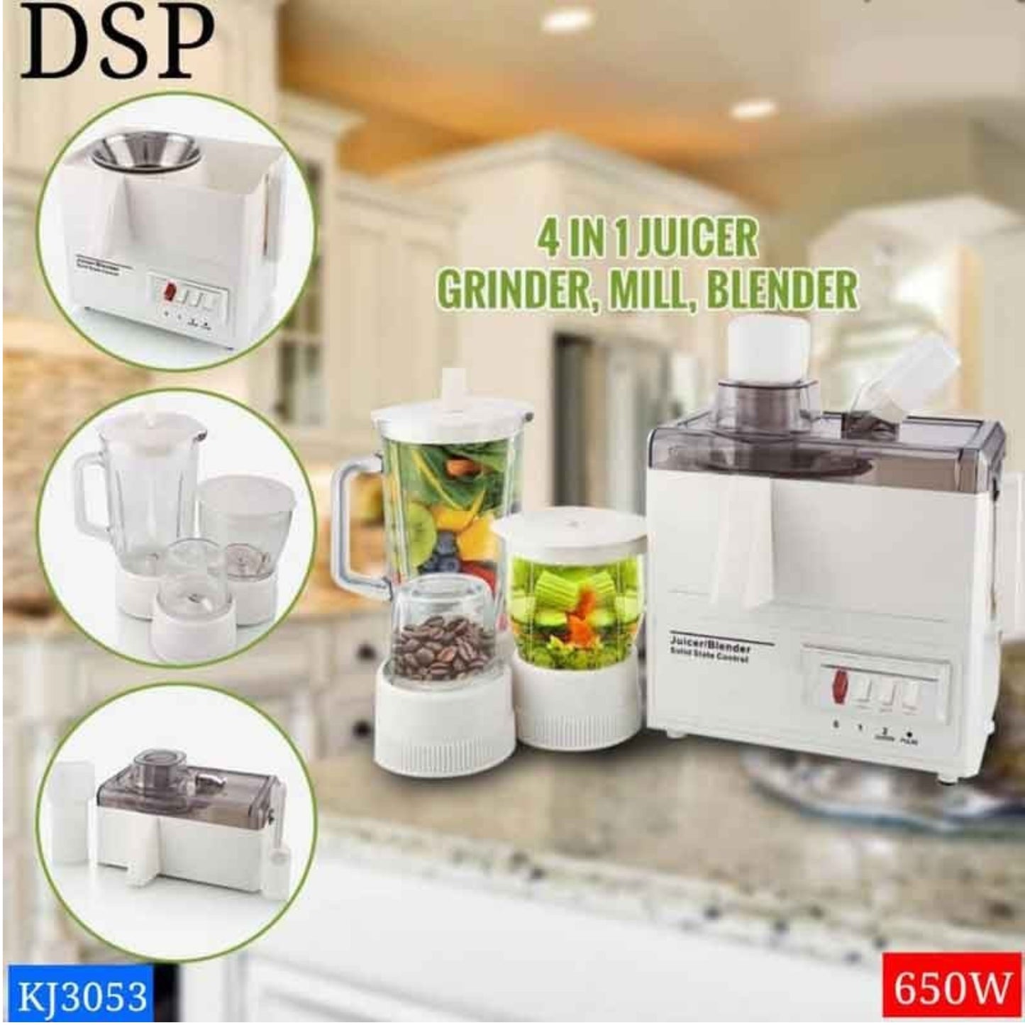 DSP,  4 In 1 Glass Food Processor 650 W