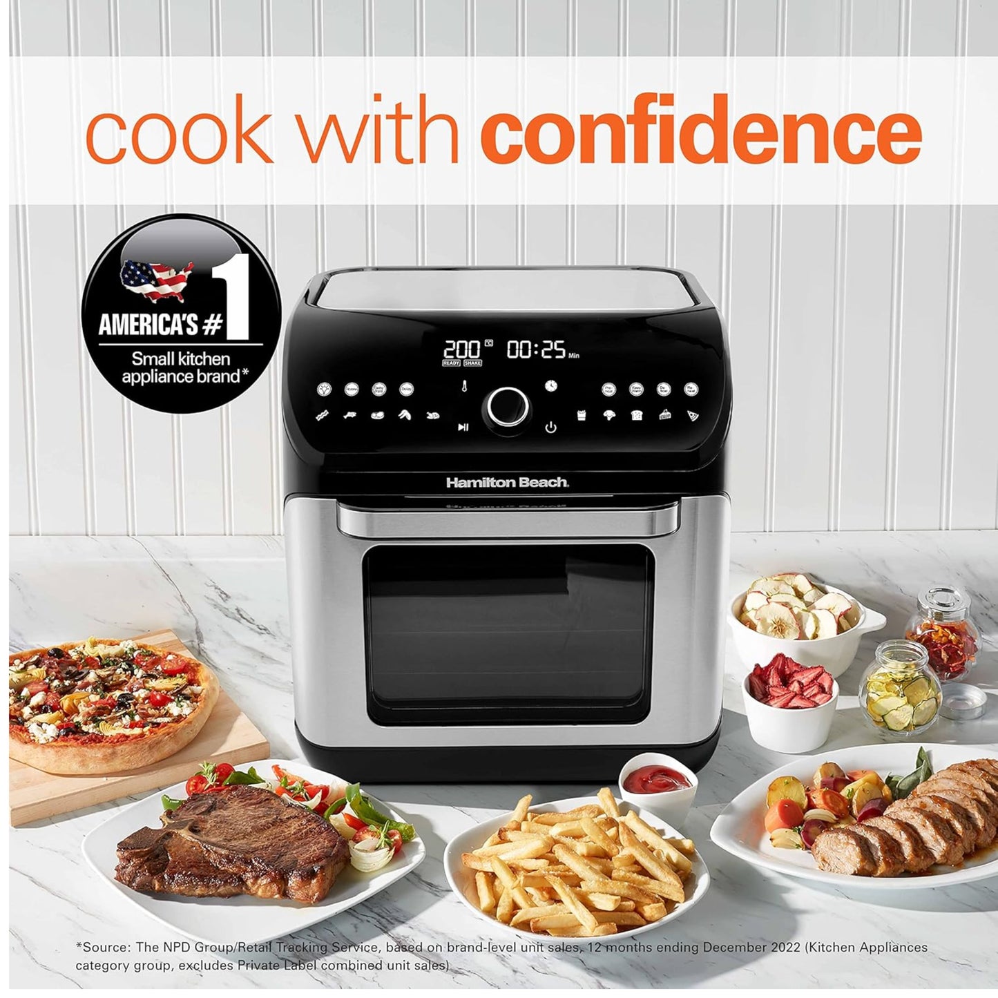 Hamilton Beach 12L Digital Air Fryer Oven, 16 cooking modes and 7 accessories to airfry, bake, roast, rotisserie grill, toast, dehydrate, defrost, reheat, keep warm,