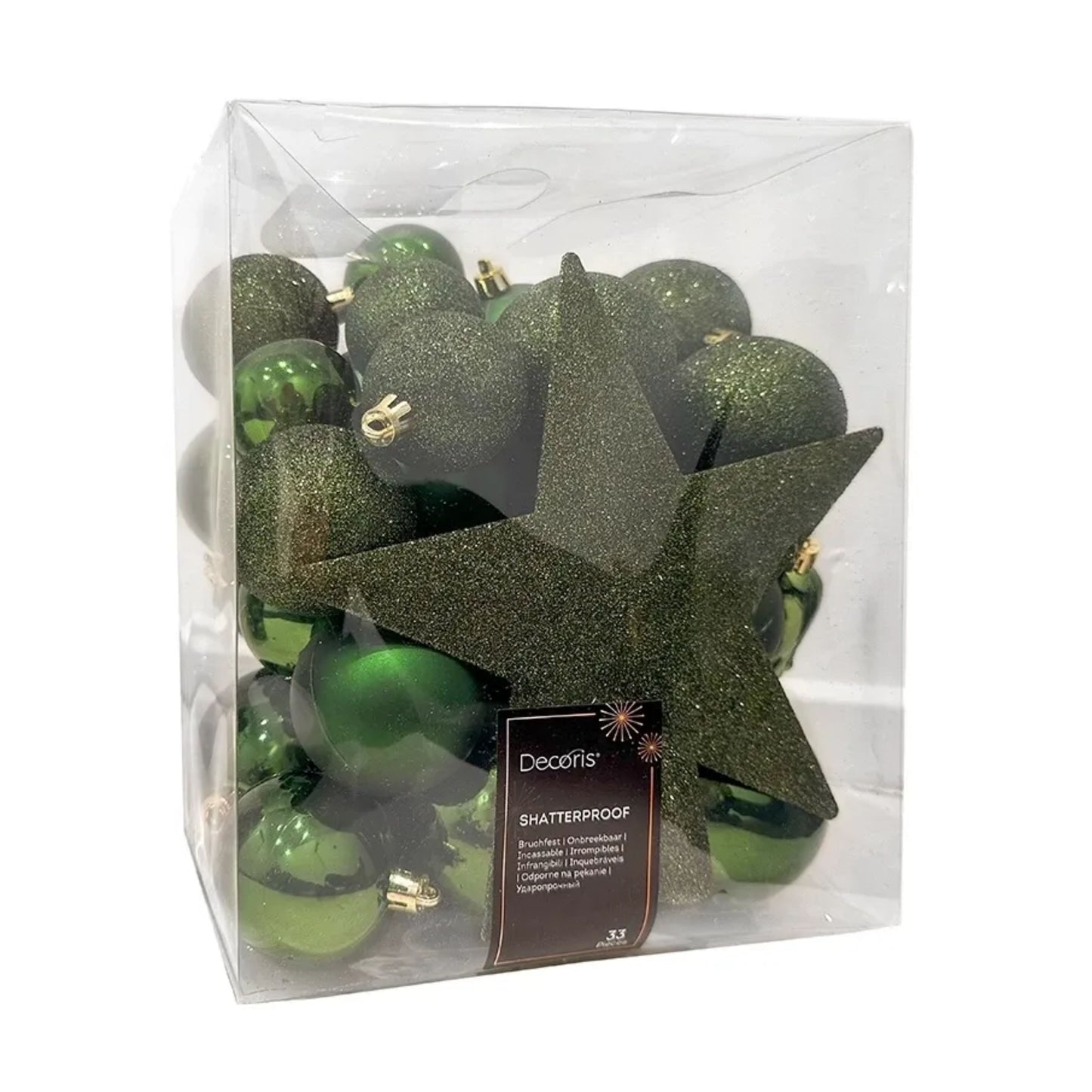 Baubles shatterproof matt, shiny, glitter mix Green 33pcs 8cm