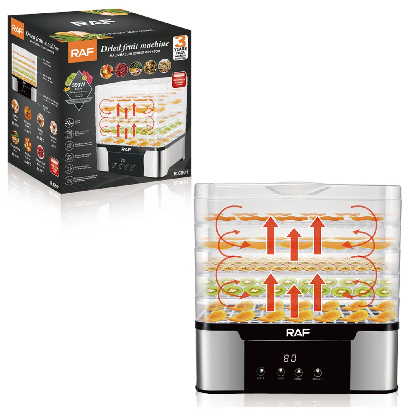 RAF  New Dehydrator Electric Fruit Drying Machine for Household Kitchen Use 5 Layer Tray Easy Clean